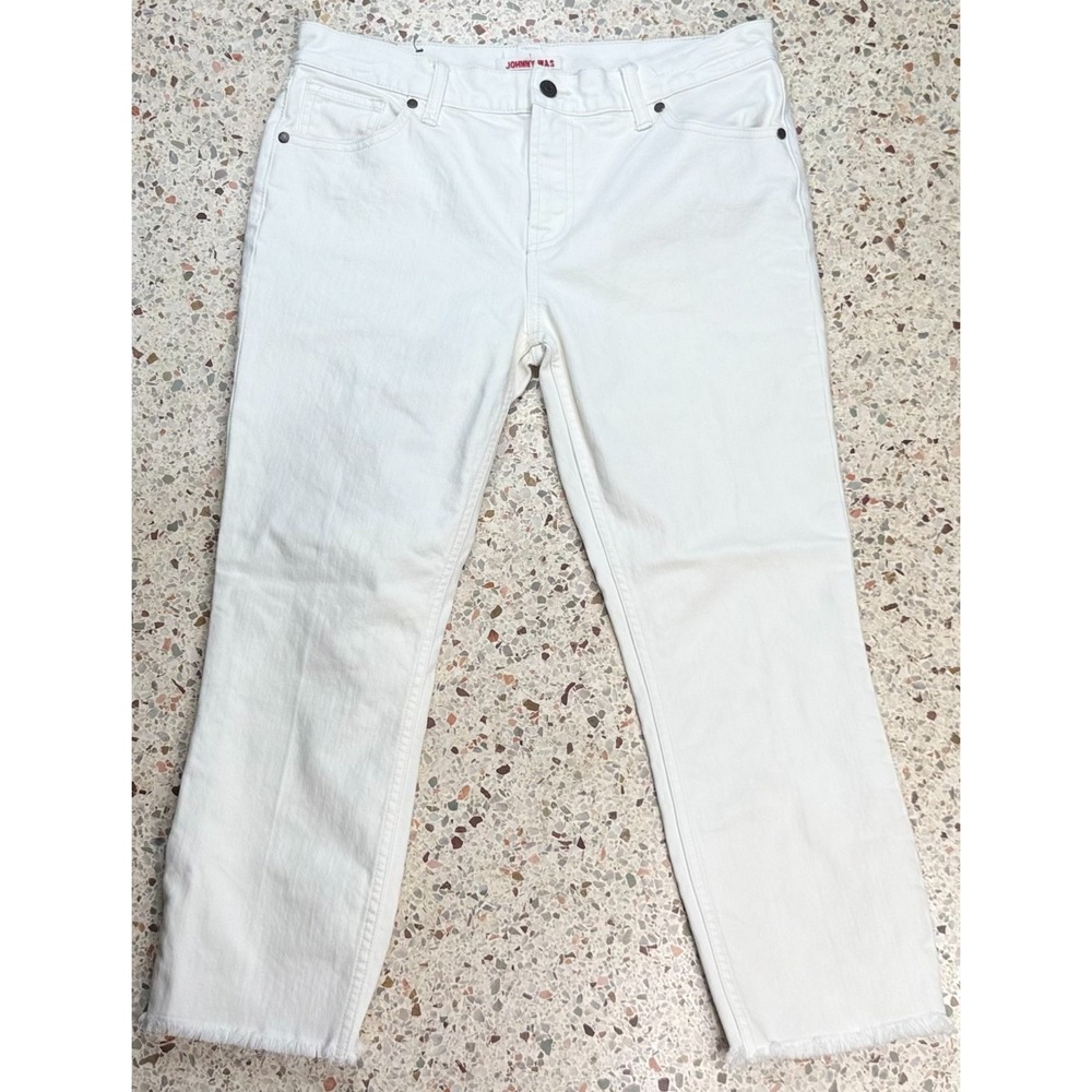 Johnny Was The Cropped Boyfriend Mid Rise Relaxed Fit Women Frayed Jeans Size 28